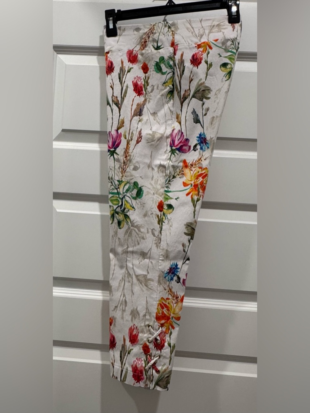 Insight White Floral Print Pants with Pink, Yellow & Green Blooms - Picture 5 of 9
